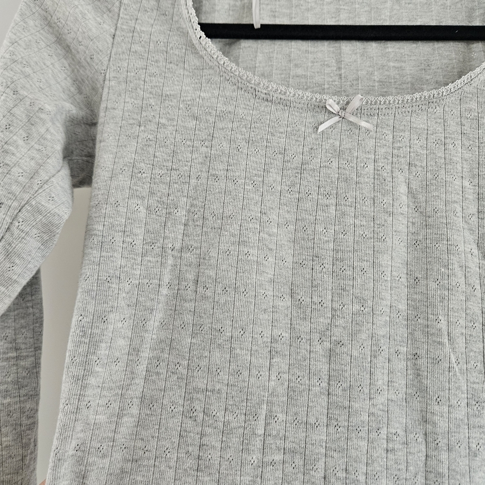 Kirious Gray Long Sleeve Crop Top With Ruffle And Bow Detail M - Picture 2 of 5